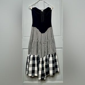 Vintage Betsey Johnson S punk face corset top dress black white check